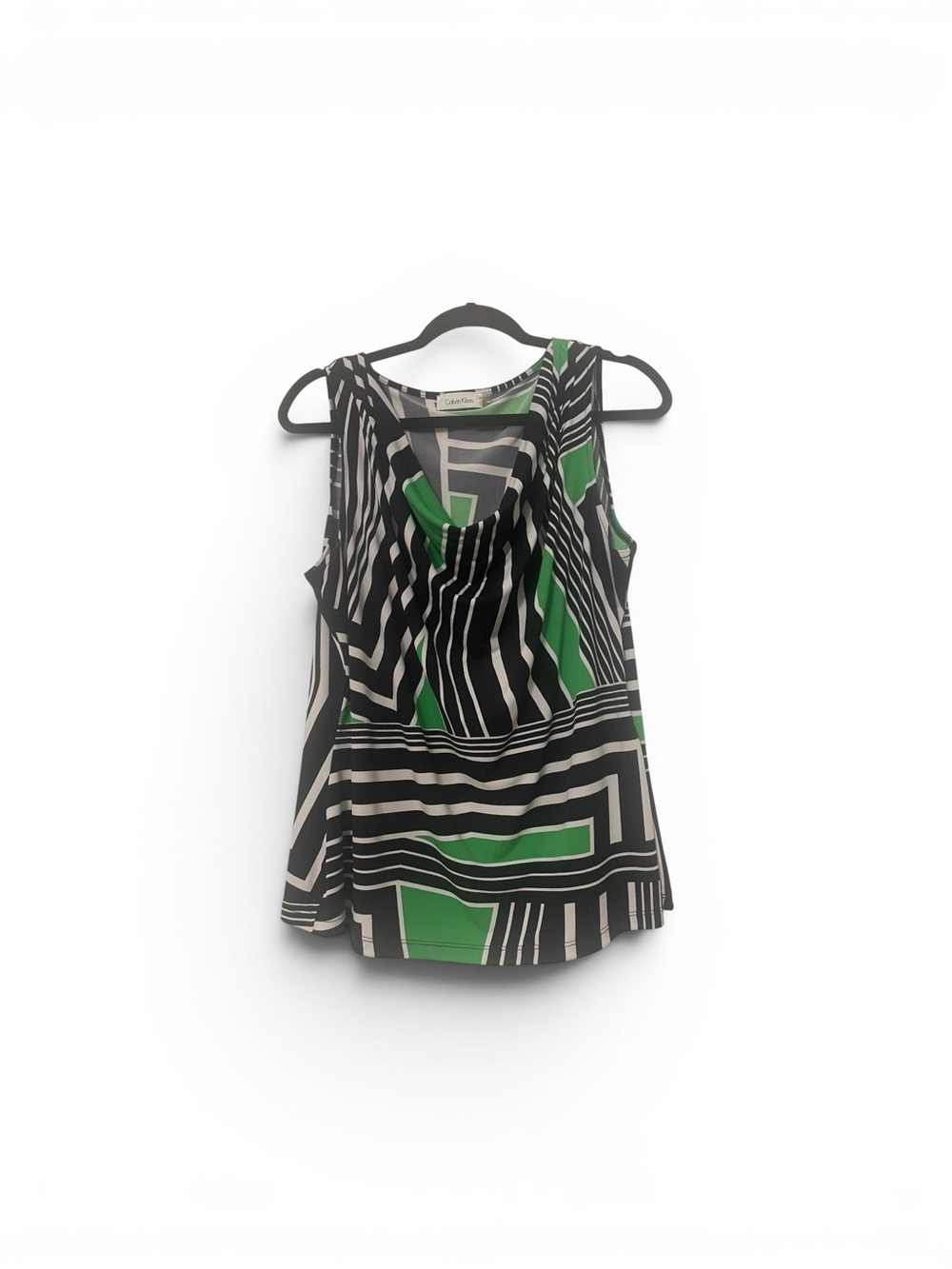 Calvin Klein Geometric Cowl Neck Top Black White Green